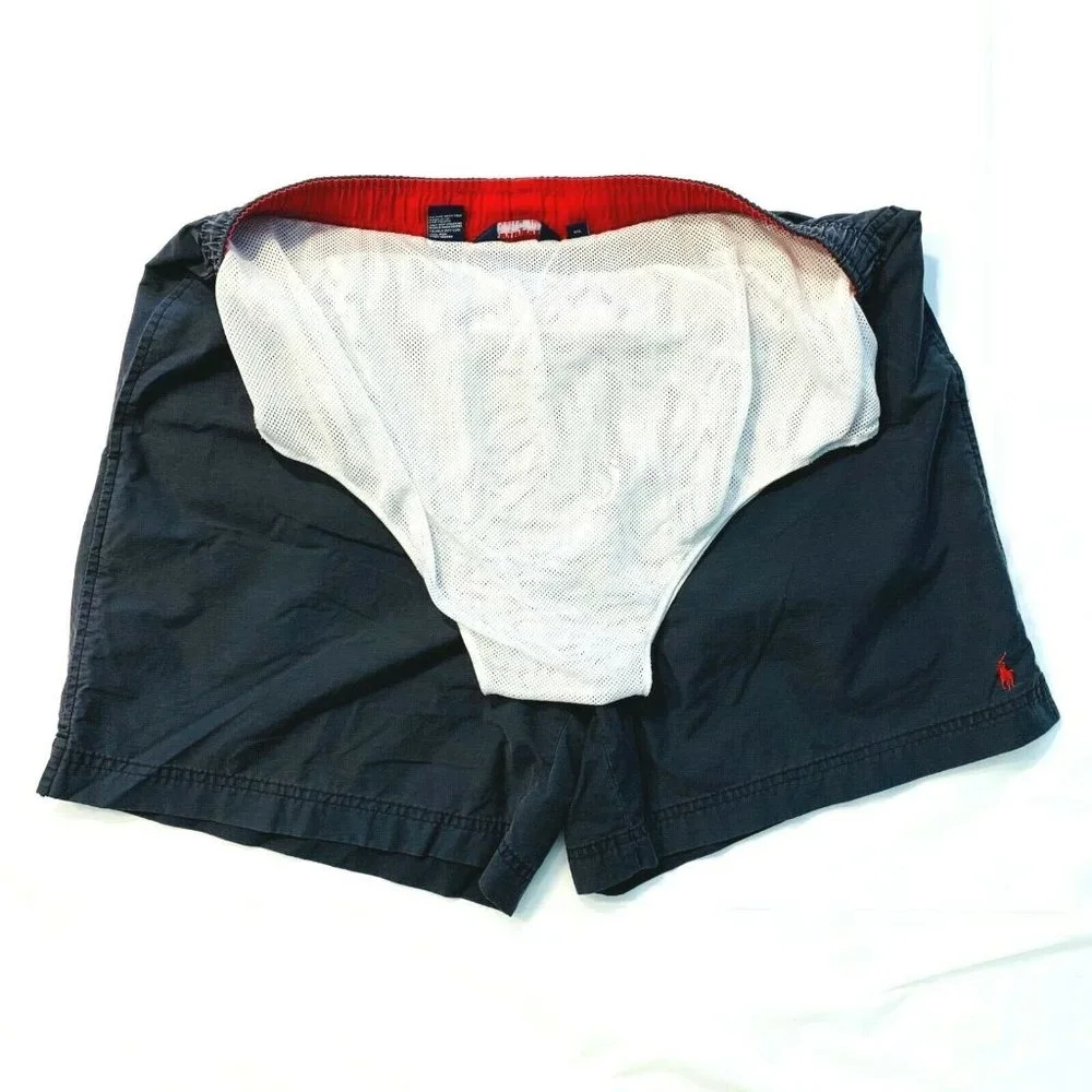 Vintage Polo Sport Ralph Lauren Swim Trunks Mesh Lined Cotton Nylon Gray Mens XL
